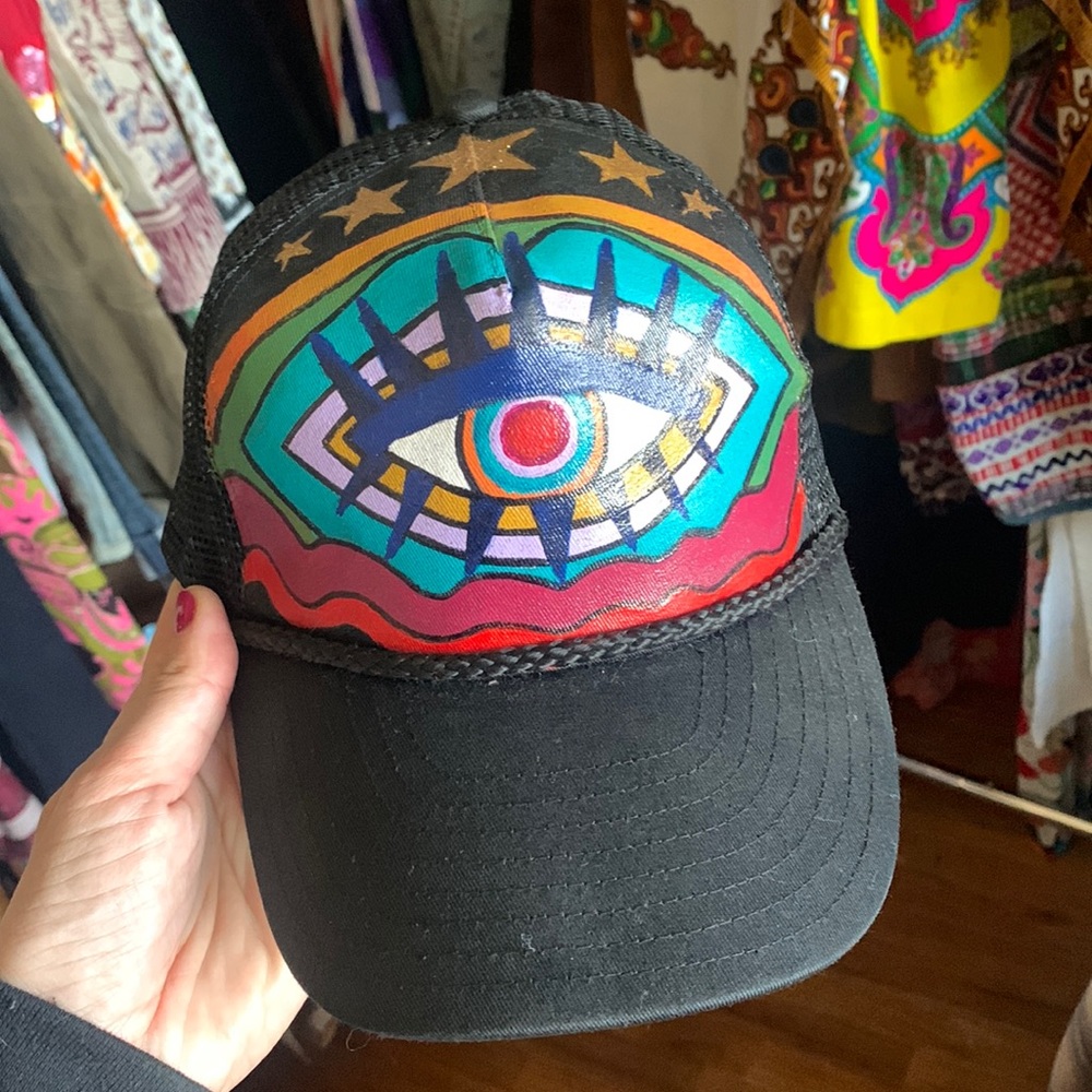 BURNING MAN ✨ handpainted eyeball, third eye, evil eye snap back